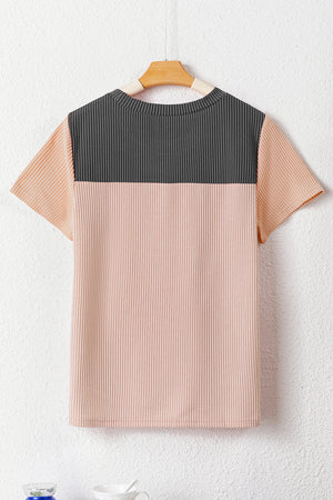 Black Rib Textured Colorblock T Shirt-11