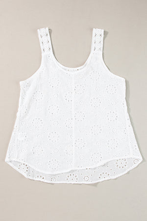 White Eyelet Embroidery Tank Top-4