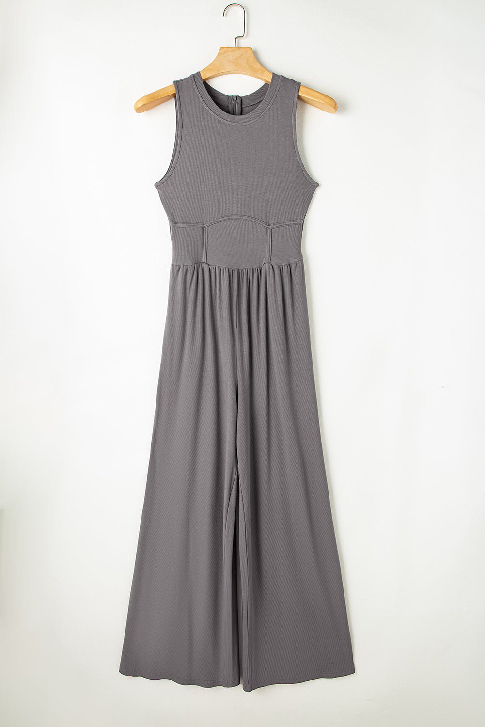 Medium Grey Cinched Waist Sleeveless Wide Leg Jumpsuit-1