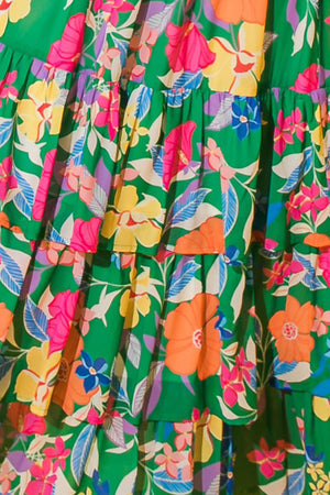 Green Floral Print Sleeveless Ruffle Tiered Maxi Dress-8