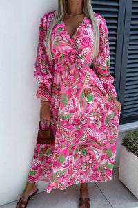 Rose Surplice V Neck Floral Maxi Dress-0