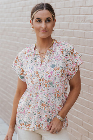 Multicolor Floral Mandarin Collar Top-9