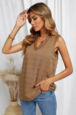 Brown Swiss Dot Lace Stitching V Neck Tank Top-7