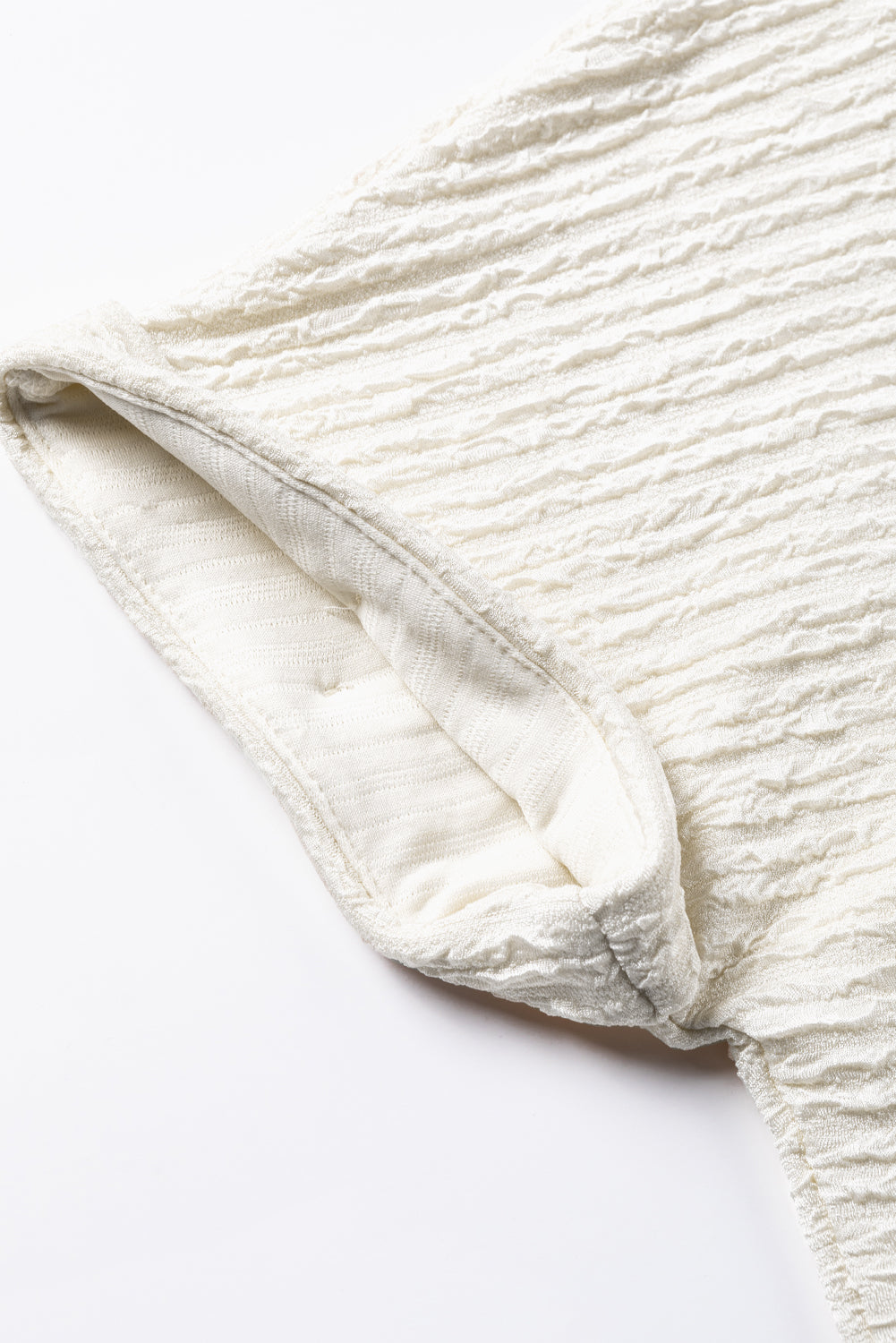 Pale Khaki Textured Wide Sleeve V Neck T Shirt-9
