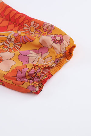 Orange Boho Floral Smocked Waist Maxi Dress with Slit-10