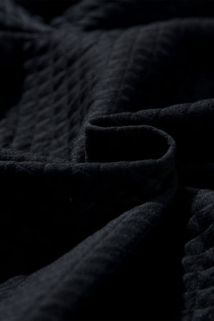 Black Solid Half Zipper Quilted Pullover Sweatshirt-10