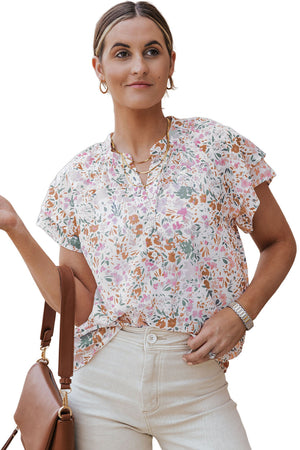 Multicolor Floral Mandarin Collar Top-21