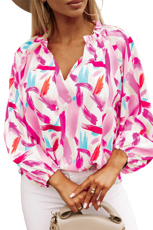 Pink Abstract Brush Print Loose Fit Blouse-5