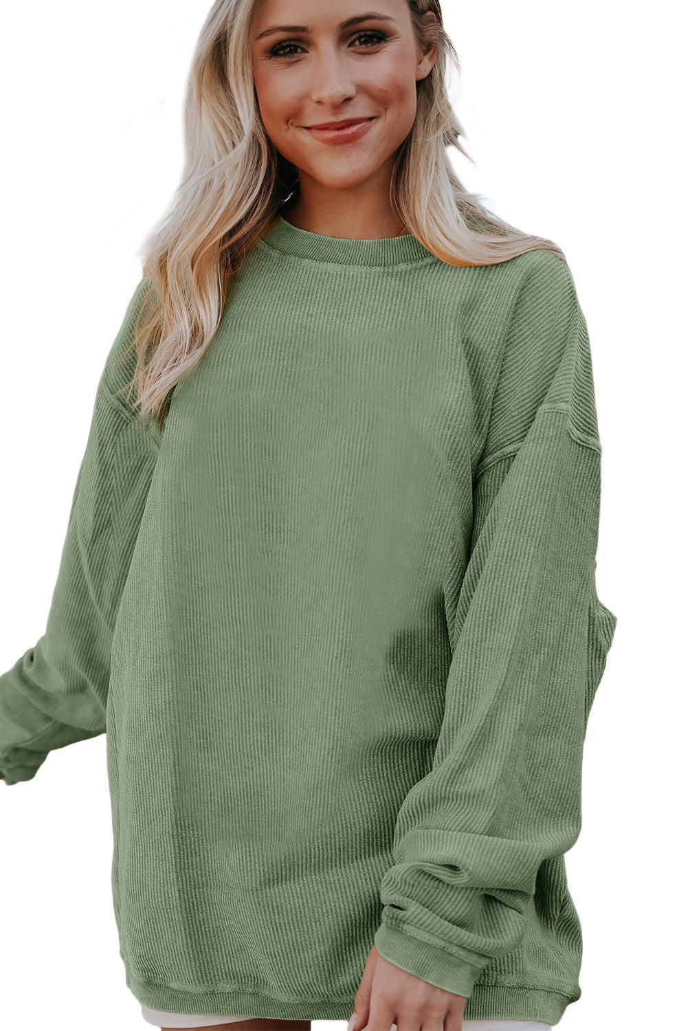 Green Ribbed Corded Oversized Sweatshirt-15