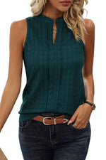 Sea Green Lattice Textured Split Neck Tank Top-4