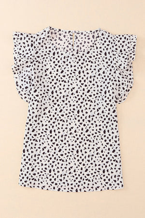 Leopard Spotted Print O-neck Ruffled Tank Top-3