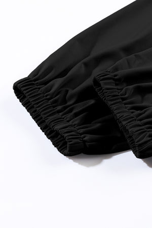 Black Smocked High Waist Joggers-15