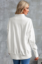 White Oversized Quarter-Zip Pullover Sweatshirt-1