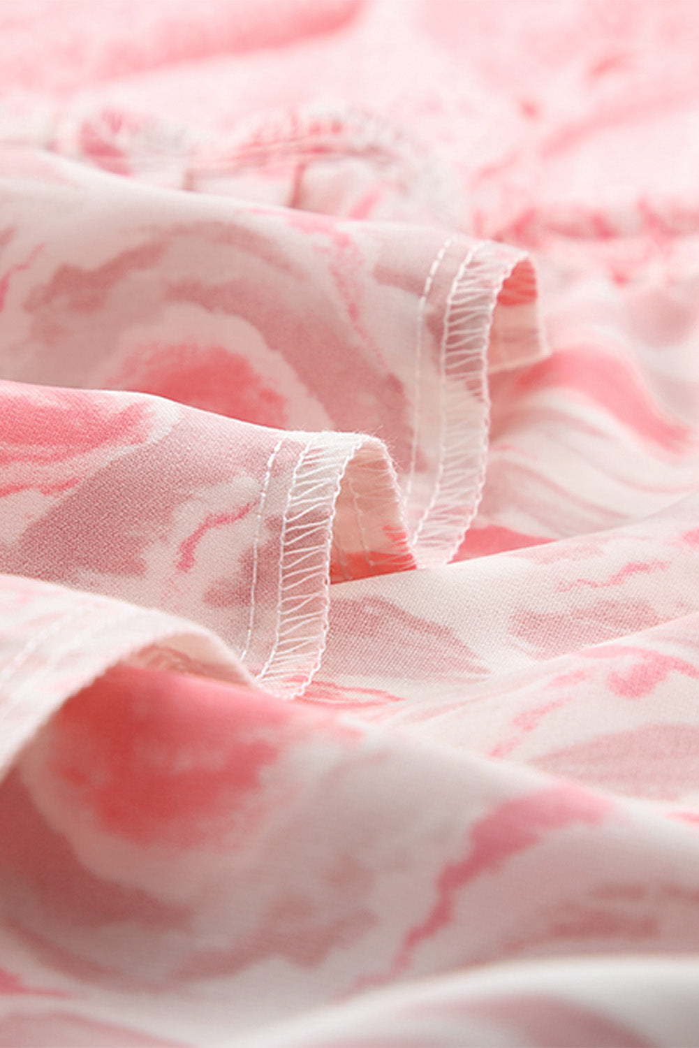 Pink Abstract Print Split Neck Sleeveless Maxi Dress-20