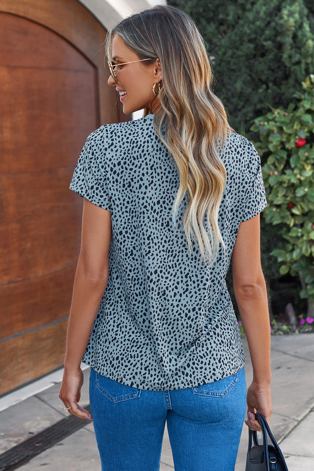 Gray Cheetah Print O-neck Short Sleeve T Shirt-3