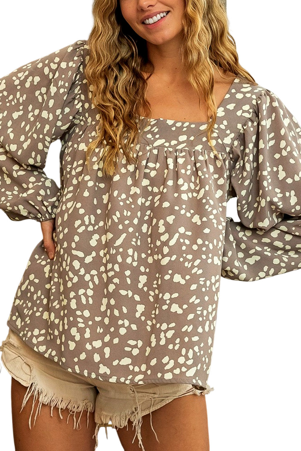 Leopard Square Neck Puff Sleeve Blouse-12