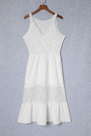 White Lace Crochet Patchwork Sleeveless Long Dress-4