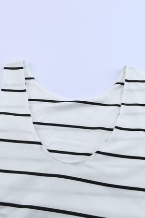 White Stripe Print Open Back Sleeveless Maxi Dress with Slits-9
