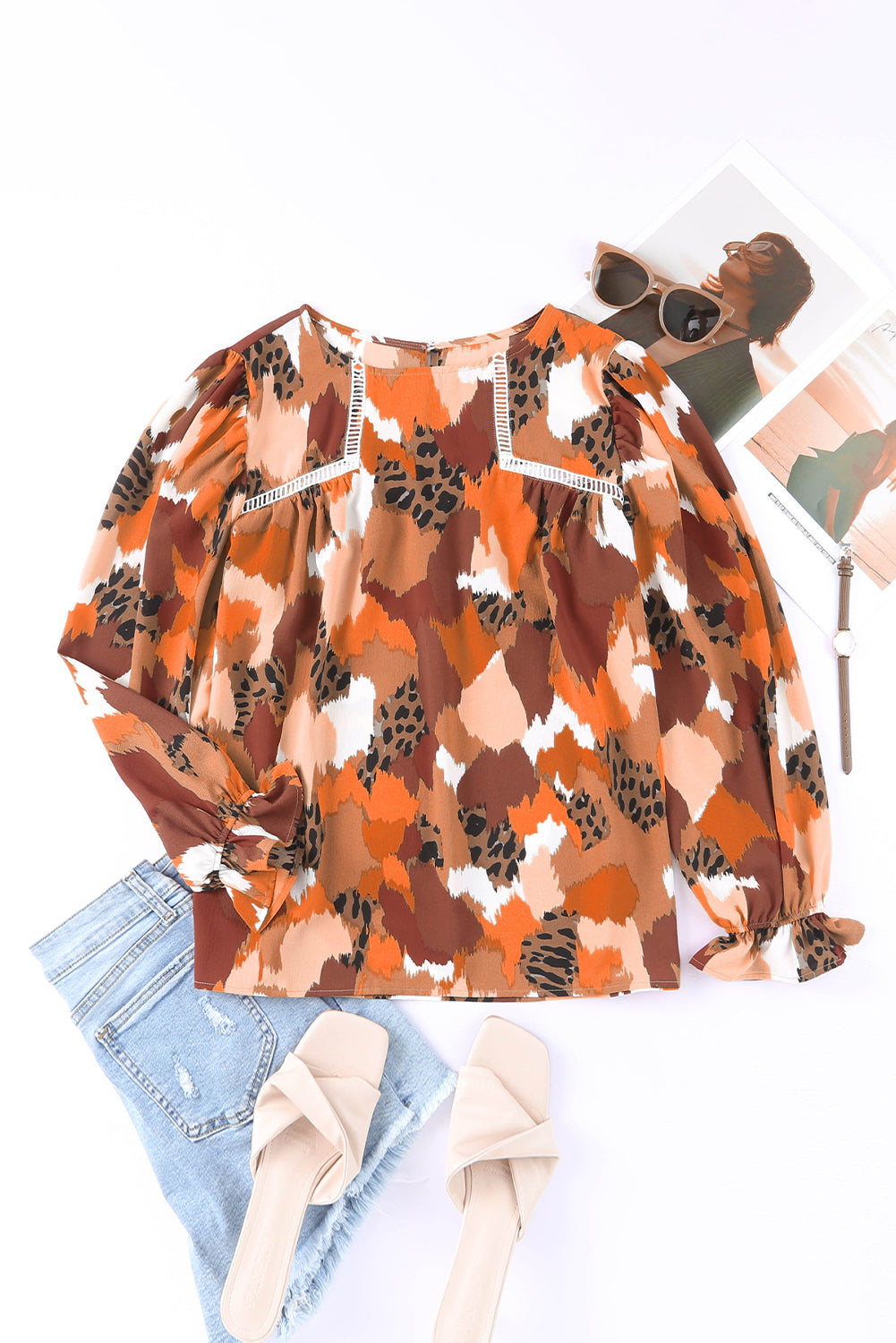 Abstract Printed Long Sleeve Blouse-3