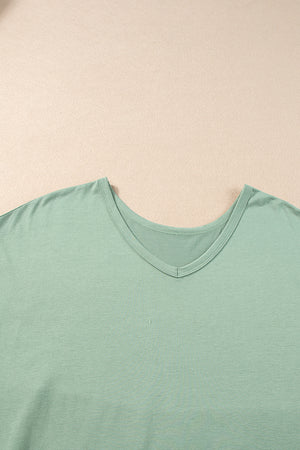 Grass Green V Neck Hidden Pocket Splits Maxi T-shirt Dress-17
