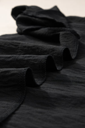 Black V Neck Ruffle Short Sleeve Blouse-10