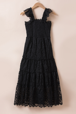 Black Lace Smocked Bodice Sleeveless Midi Dress-8