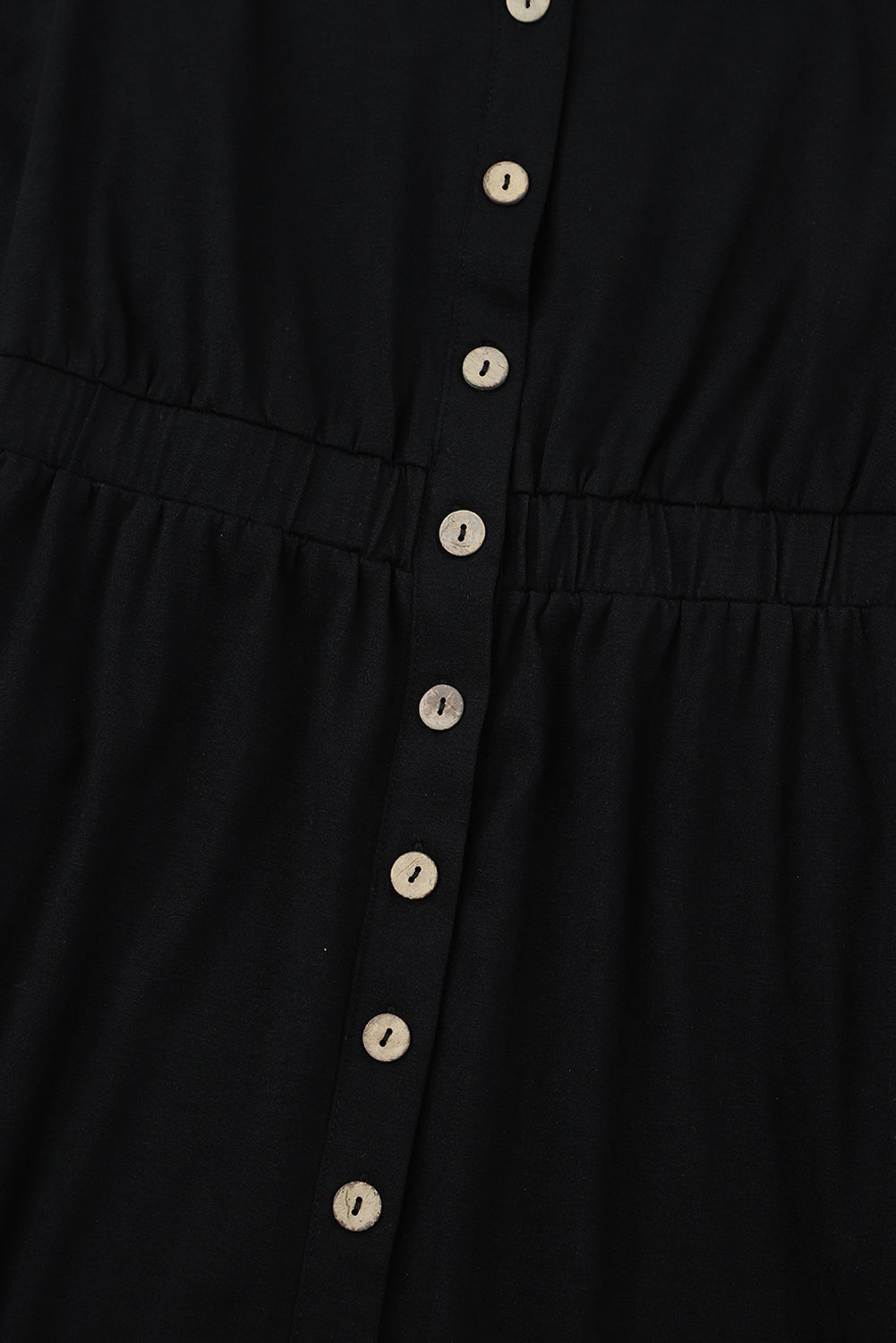 Black Button Up High Waist Long Sleeve Dress-12