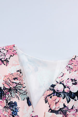 Pink Floral Puff Sleeve High Waist Maxi Dress-13