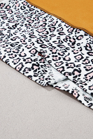 Vitality Orange Leopard Print Waffle Knit Patchwork Top-8