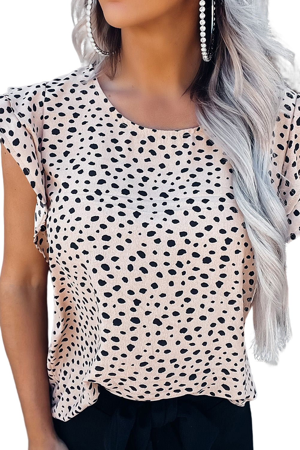 Leopard Spotted Print O-neck Ruffled Tank Top-2