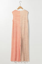 Orange Stripe Oversized Buttoned Front Sleeveless Wide Leg Jumpsuit-7