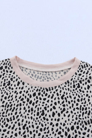 Apricot Cheetah Print O-neck Short Sleeve T Shirt-16
