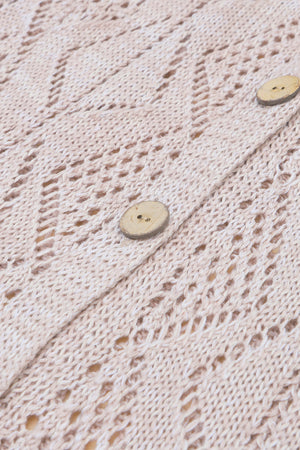 Khaki Hollow-out Openwork Knit Cardigan-12