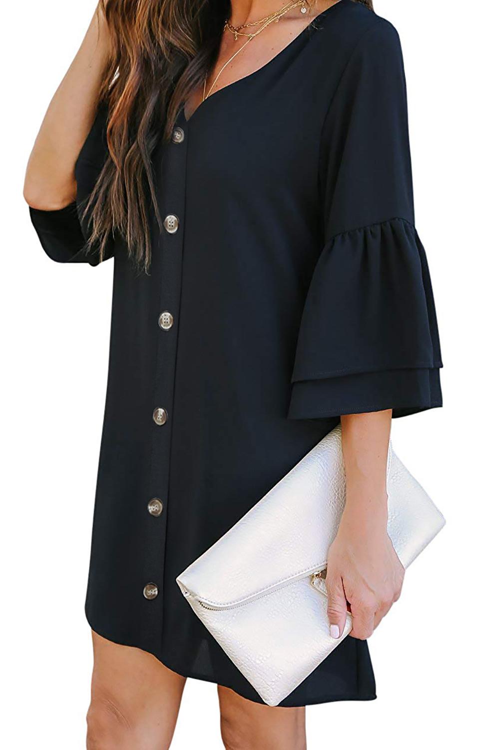 μαύρο φόρεμα με κουμπιά & V ντεκολτέ ALFREDA - Amely.gr - Γυναικεία ρούχα - Φορέματα, ολόσωμες φόρμες