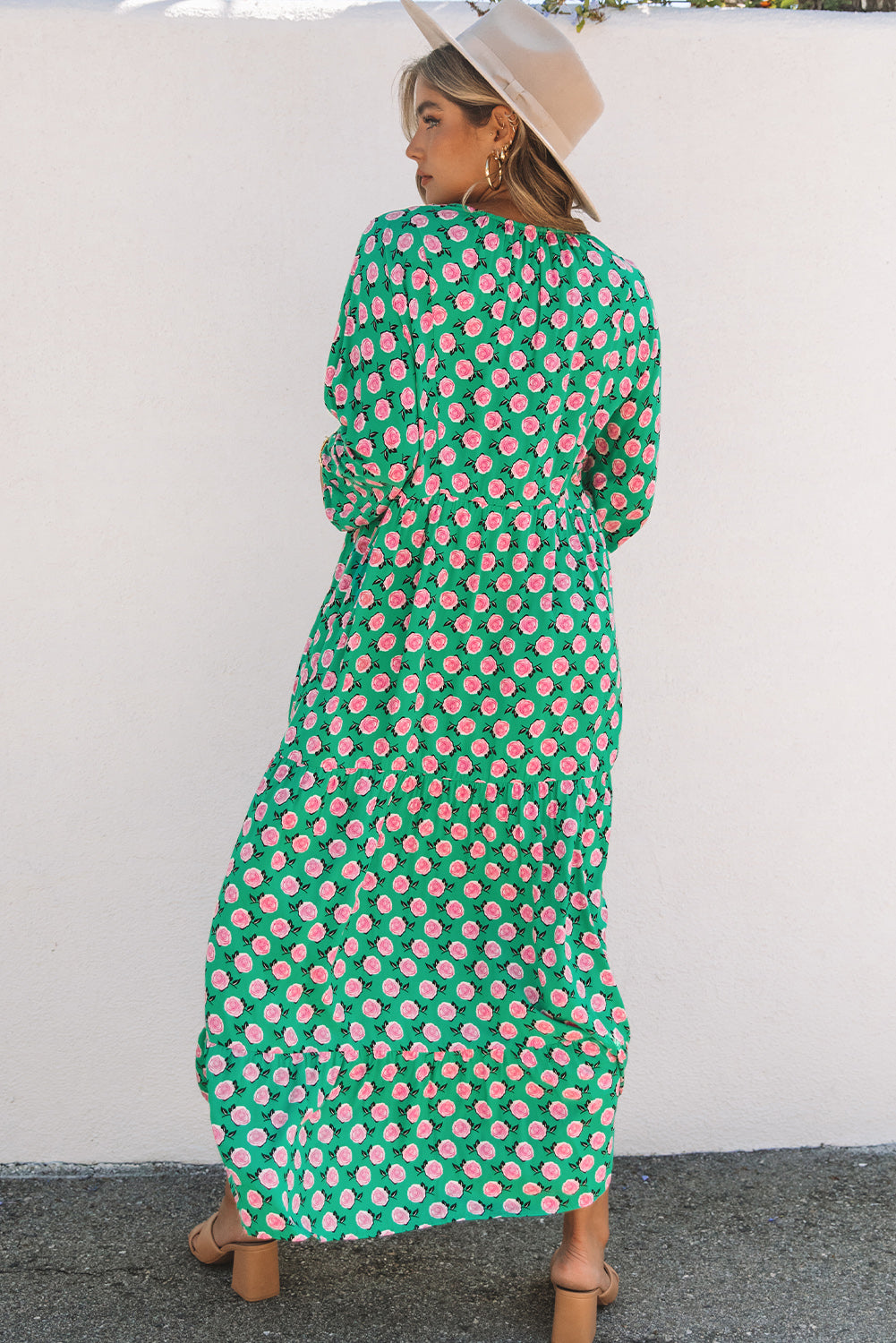 ΑΜΕΣΑ ΔΙΑΘΕΣΙΜΟ: πράσινο φλοράλ μάξι φόρεμα CAROLYNN