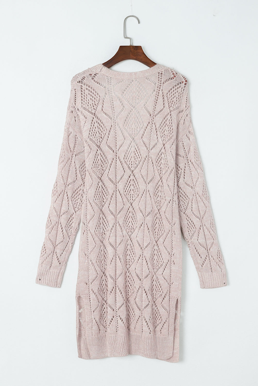 Khaki Hollow-out Openwork Knit Cardigan-9
