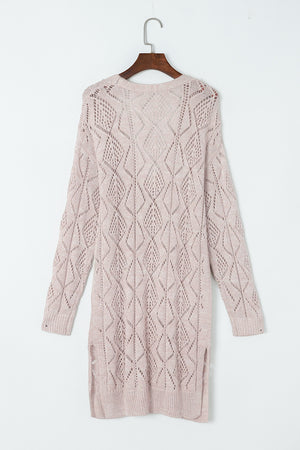 Khaki Hollow-out Openwork Knit Cardigan-9