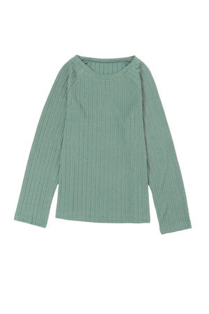 Green Ribbed Round Neck Knit Long Sleeve Top-10