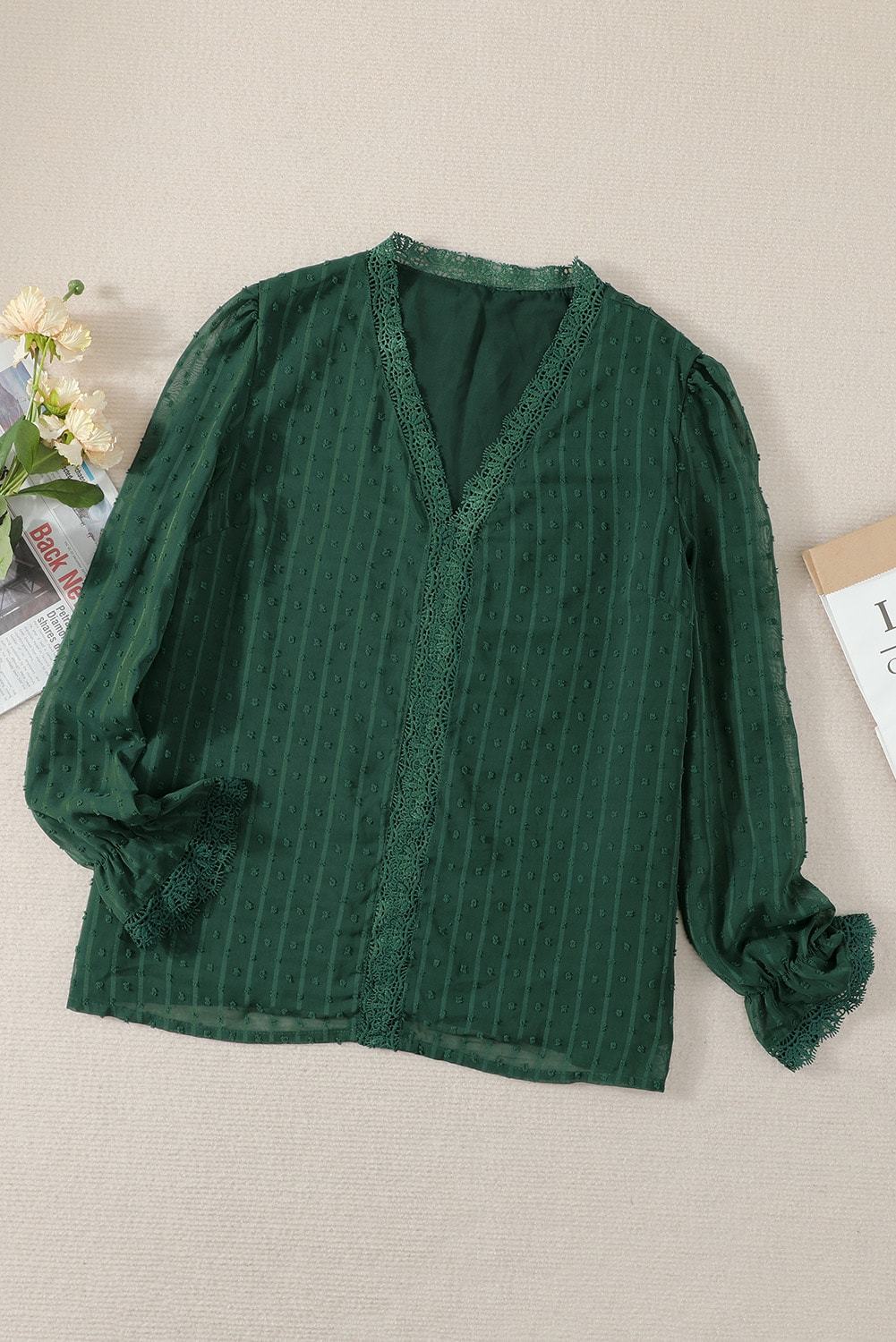 ΑΜΕΣΑ ΔΙΑΘΕΣΙΜΟ: πράσινο πουά δαντελένιο μπλουζάκι LATRICIA GREEN