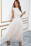 ΑΜΕΣΑ ΔΙΑΘΕΣΙΜΟ: άσπρο δαντελένιο αμάνικο φόρεμα με τούλι FELICA