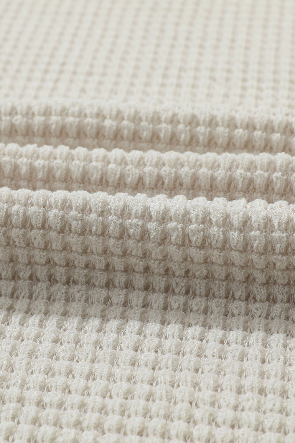 Beige Sunflower Mesh Bubble Sleeve Waffle Knit Top-9