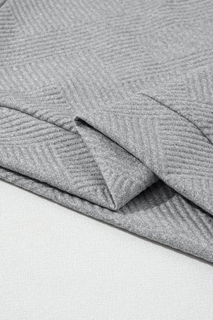 Gray Asymmetric Buttons Detail High Neck Textured Sweatshirt-12