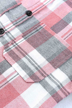 Pink Plaid Button Up Patch Pocket Shirt-9