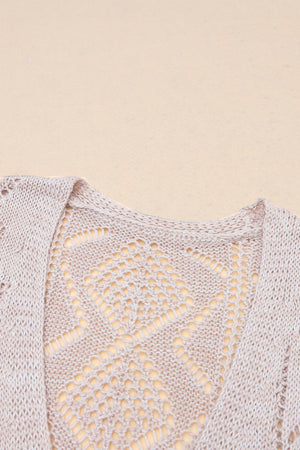 Khaki Hollow-out Openwork Knit Cardigan-13