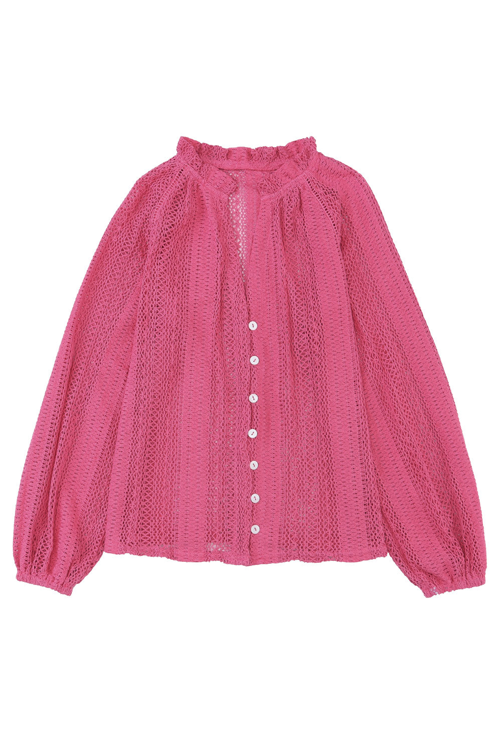 Rose V-Neck Long Sleeve Button Up Lace Shirt-10