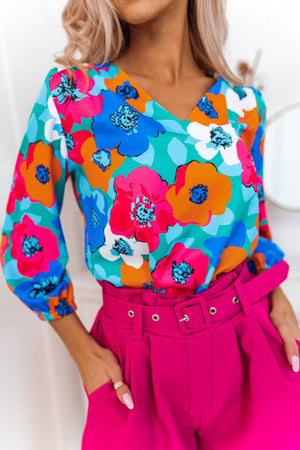 ΑΜΕΣΑ ΔΙΑΘΕΣΙΜΟ: χρωματιστό φλοράλ μπλουζάκι με V ντεκολτέ CODY