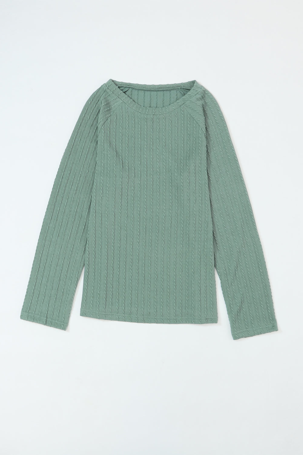 Green Ribbed Round Neck Knit Long Sleeve Top-4
