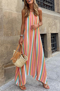 ριγέ χρωματιστό μάξι αμάνικο boho φόρεμα LIGIA