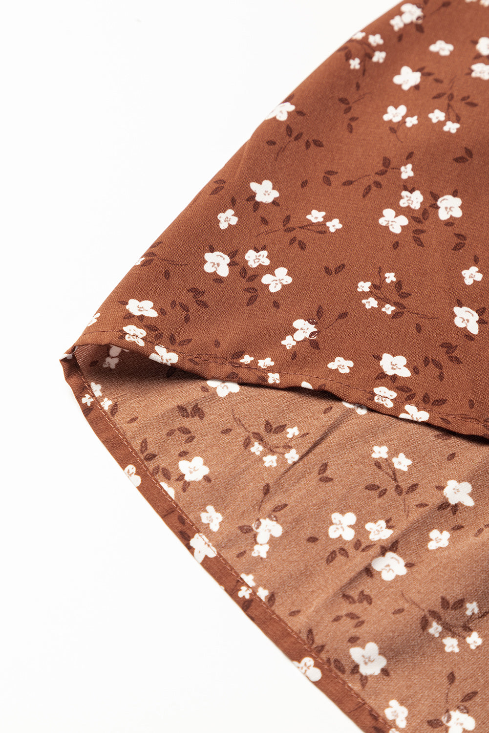 Chestnut Floral Print 3/4 Sleeve Ruffle Hem Midi Dress-14