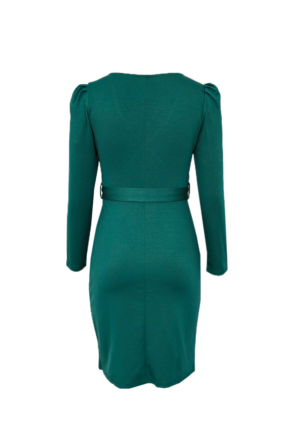 ΑΜΕΣΑ ΔΙΑΘΕΣΙΜΟ: πράσινο μίντι εφαρμοστό φόρεμα με ζώνη και V ντεκολτέ ALESIA GREEN